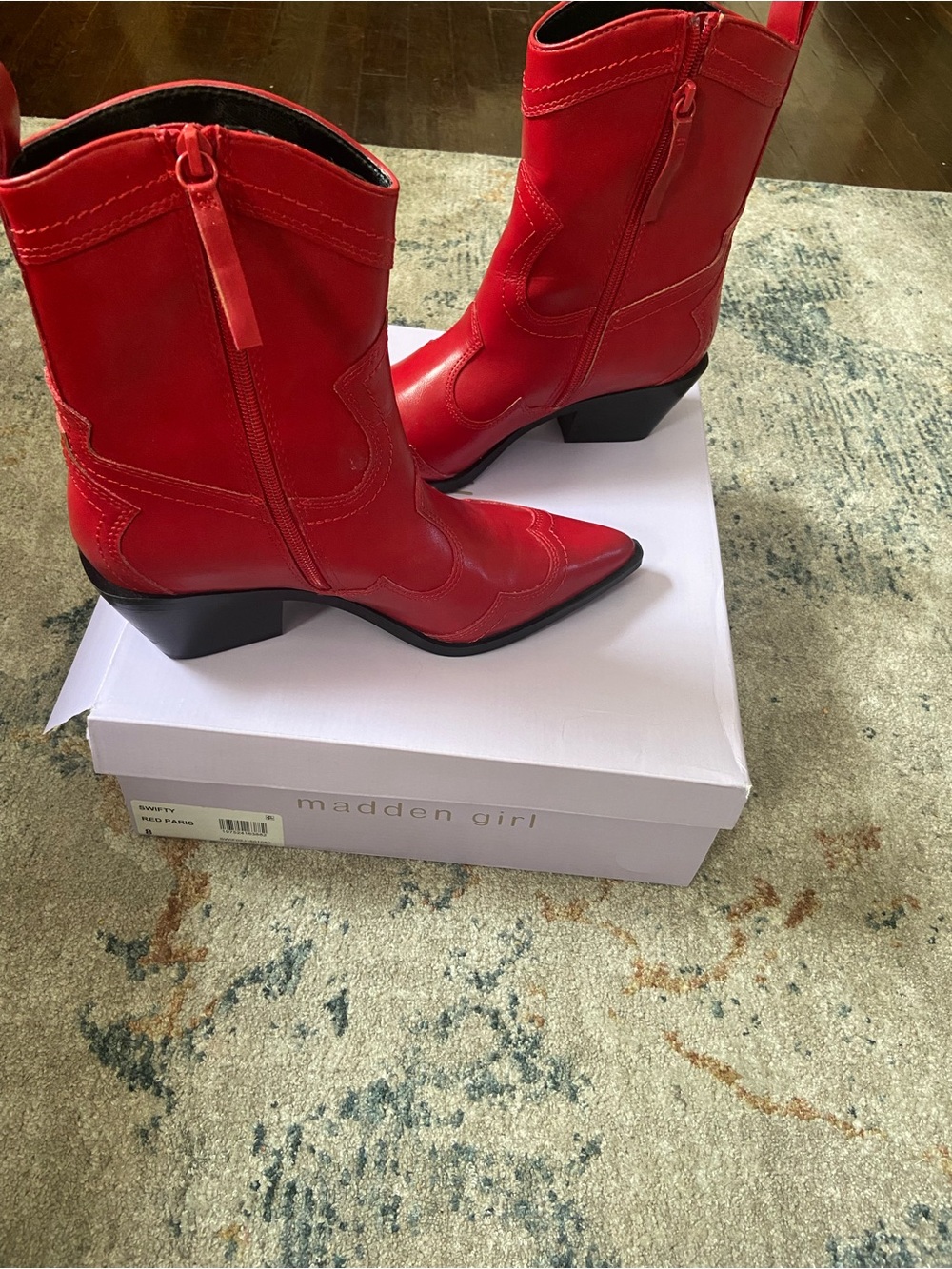 Madden Girl Bright Red Pointed-Toe Western Heeled Boots